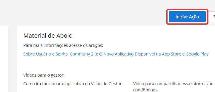 Página Liberar Acesso ao Aplicativo com o botão Iniciar Ação