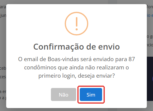 Confirmação com o número de condôminos que vão receber o e-mail
