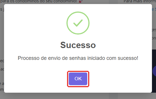 Mensagem de que o envio começou