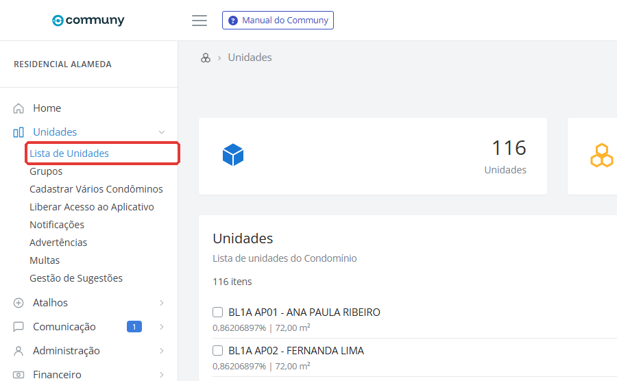 Lista de Unidades