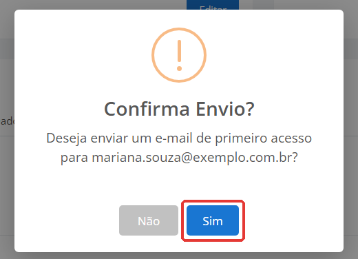 Confirmação do envio para o e-mail do condômino